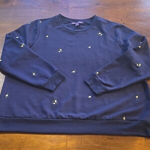 Gloria Vanderbilt Navy Blue Lemon Embroidered Crewneck Sweatshirt Size XXL